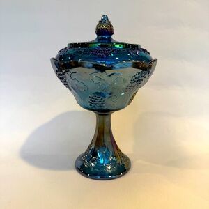Indiana Harvest Grape Carnival Glass Compote Candy Dish